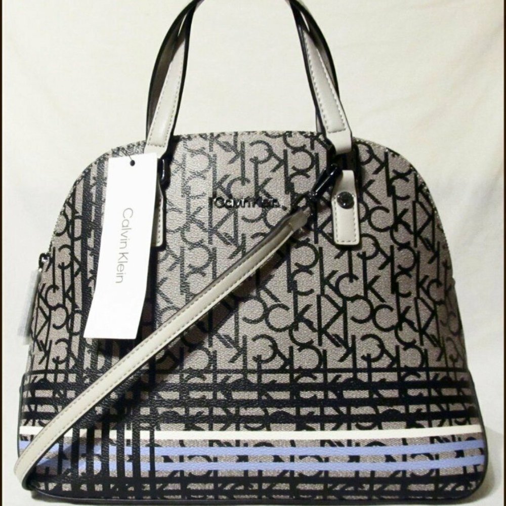 Nwt Calvin Klein Plaid Logo Domed Satchel Crossbody Bag Purse